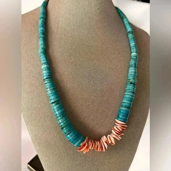 Vintage Jacla jocla Pueblo reishi Turquoise Navajo native american Necklace 74g - Picture 2 of 15